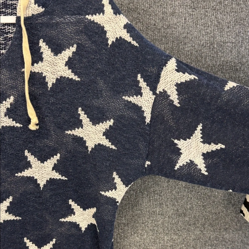 Vintage Havana Star Sheer Hooded Knit Pullover - Navy & Cream Small - Picture 14 of 14